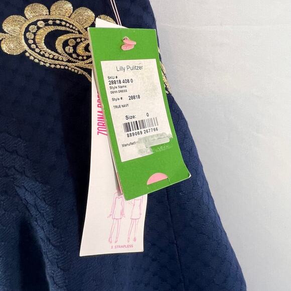 Lilly Pulitzer Women's Dress Size 0 Demi True Navy Gold Embroidered - Picture 7 of 7